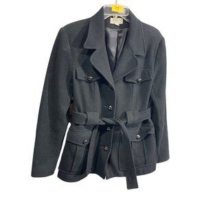 Jordan & Cole Womens Black Wool Belted Jacket With Pockets & Buckles Size M